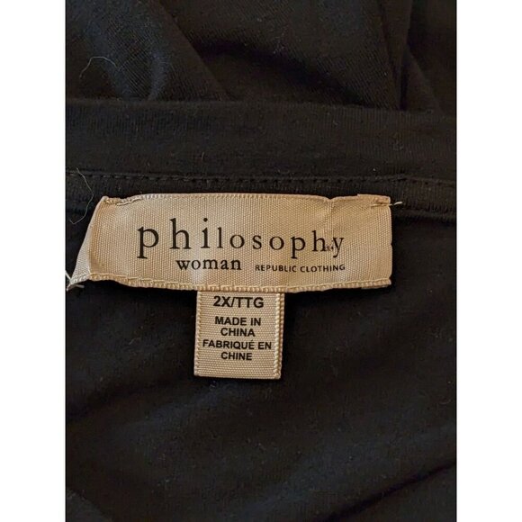 Philosophy Woman NEW Plus 2X Top Blouse Black Ruffle Sheer Short Sleeve Stretch - Picture 6 of 8